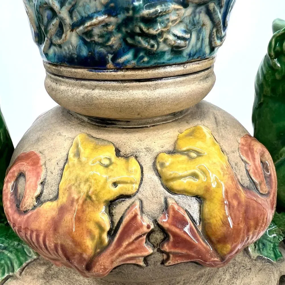 Czecho-Slovakia Erphila Art Pottery Vase Dragon Double Handles Czechosloval 858